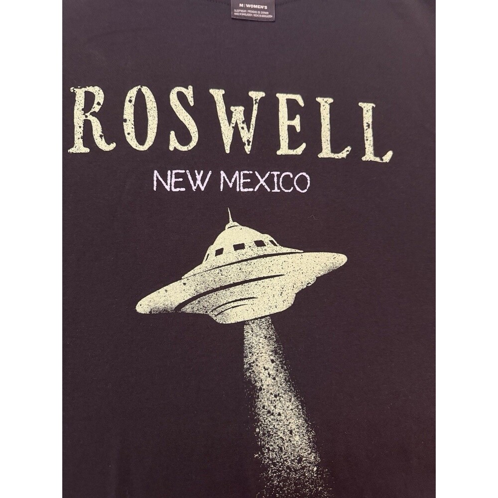Hyde And Eek! Boutique Pajama Top Womens M  Black Roswell New Mexico UFO Graphic